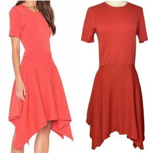 TY-LR Coral Thick Stretchy Knit Asymmetric Dress